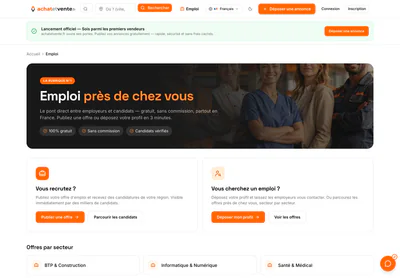 Achat et Vente — the Emploi — Offres d'emploi & candidats partout en France — achatetvente.fr page on desktop