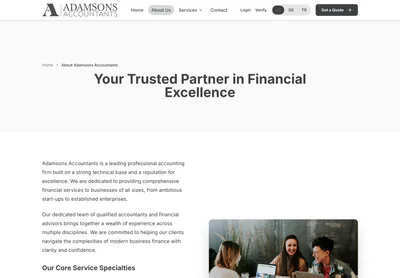 Adamsons Accountants — the About Adamsons Accountants | Adamsons Accountants page on desktop