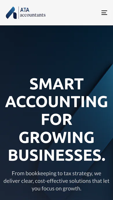 ATA Accountancy homepage on mobile, with the headline and quote request stacked for a narrow screen.