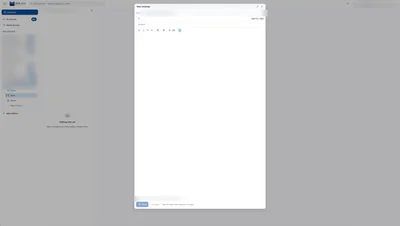 The ATA Mail application on desktop, showing the mailbox sidebar and an open compose window. Account names and addresses are deliberately obscured.
