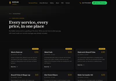 Bayrak London — the Services & Prices | Bayrak London page on desktop
