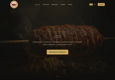 Delinara Nani homepage on desktop, presenting Cag Kebap with the menu and location in the main navigation.