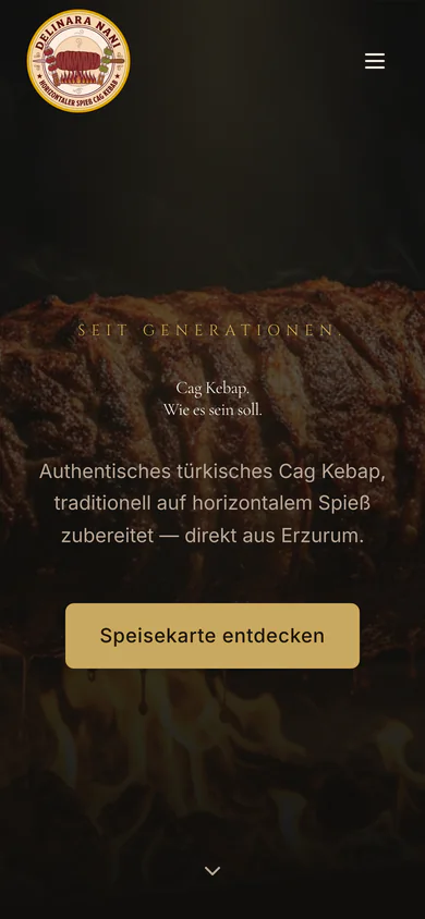 Delinara Nani homepage on mobile, with the menu and call button reachable without scrolling.
