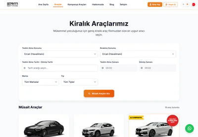 ERM Rent A Car — la page Kiralık Araçlar ve Fiyatları | ERM Rent a Car sur ordinateur