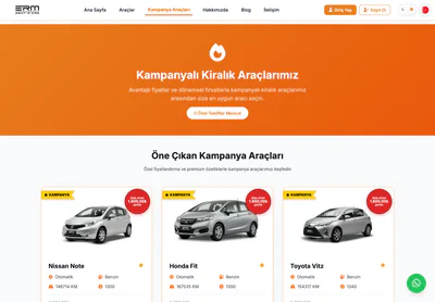 ERM Rent A Car — la page Kampanyalı Kiralık Araçlarımız – ERM Rent a Car sur ordinateur