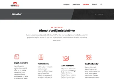 Hidroçetin Lift Elevator — the Hizmetler – Hidroçetin Lift Elevator page on desktop