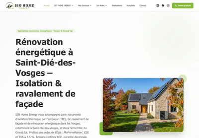 ISO Home Energy homepage on desktop, presenting energy renovation services for homeowners across France.