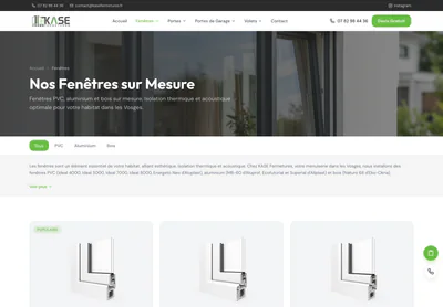 KASE Fermetures — the Fenêtres PVC, Aluminium, Bois — Menuiserie Vosges | KASE Fermetures page on desktop