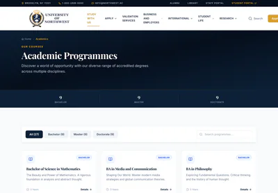 University of NorthWest — the Academic Programmes | University of NorthWest page on desktop