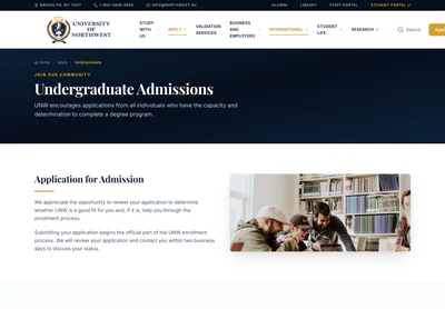 University of NorthWest — the Undergraduate Admissions | University of NorthWest page on desktop