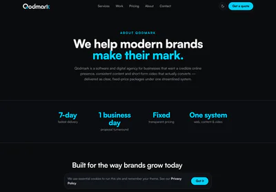 Qodmark — the About — Qodmark page on desktop