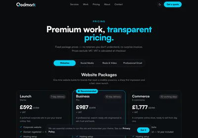 Qodmark — the Pricing — Qodmark page on desktop