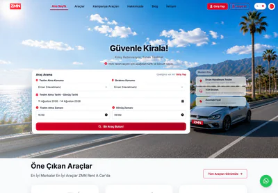 Page d'accueil de ZMN Rent A Car sur ordinateur, présentant la flotte et la recherche de location.